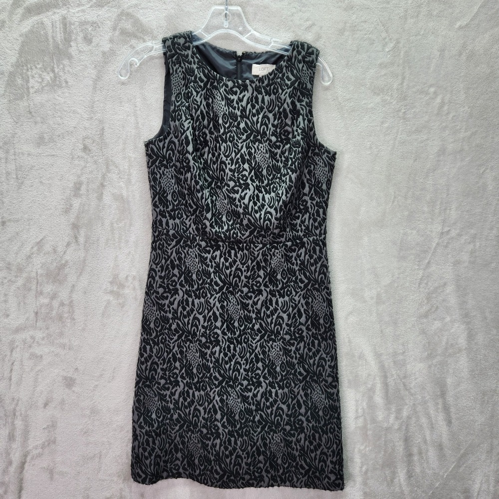 LOFT Dress‎ Womens 2 Black Sheath Sleeveless Abstract Career Office Interview